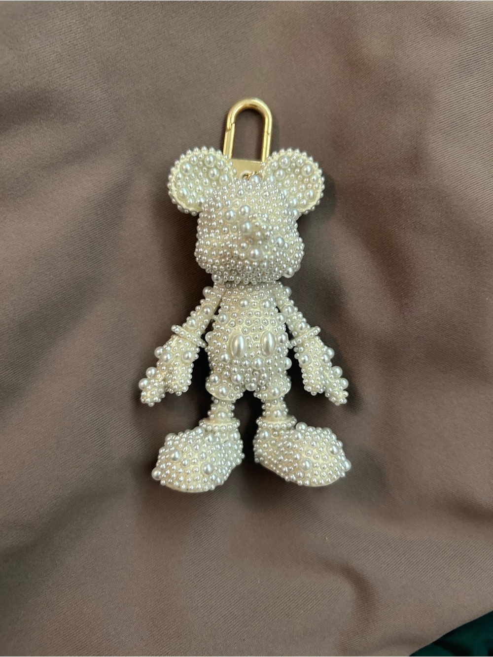 BaubleBar Pearl Mickey Keychain in White with Gold Hardware